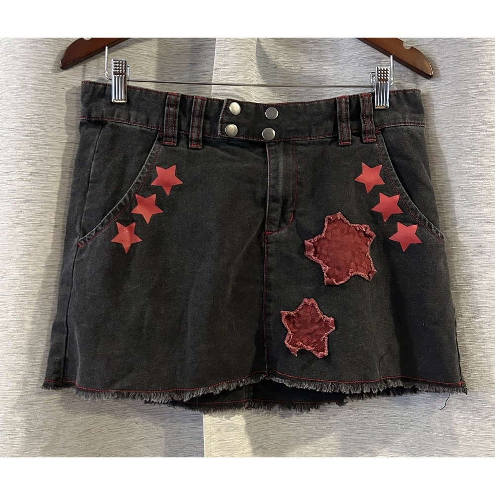 Social Collision Goth y2k Black Embroidered‎ Mini Skirt Size medium